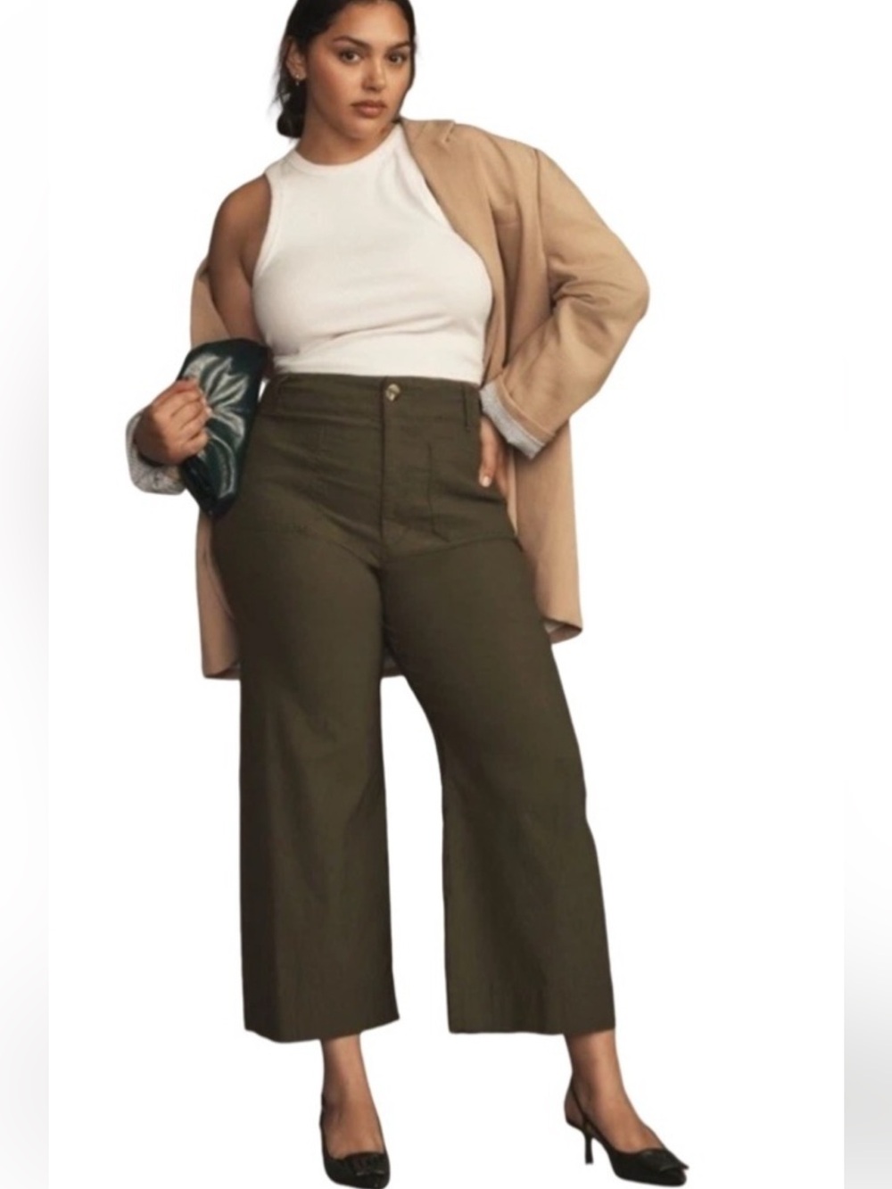 Anthropologie Maeve The Colette Cropped Wide Leg Pants Sz 34 Magic Fabric Green